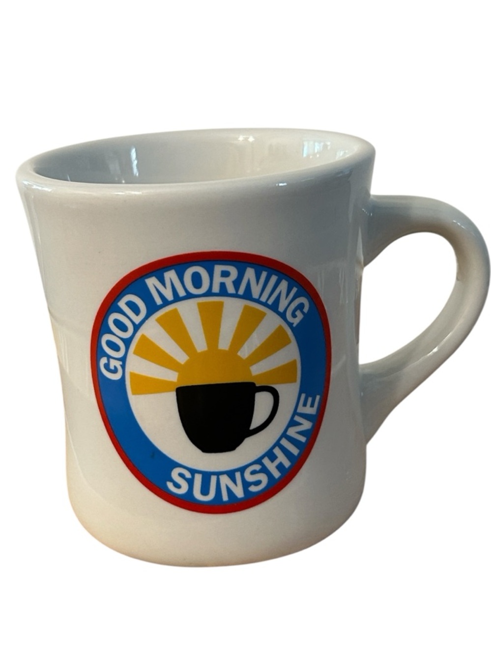 Crate & Barrel Good Morning Sunshine Ceramic Coffee Mug heavy diner style